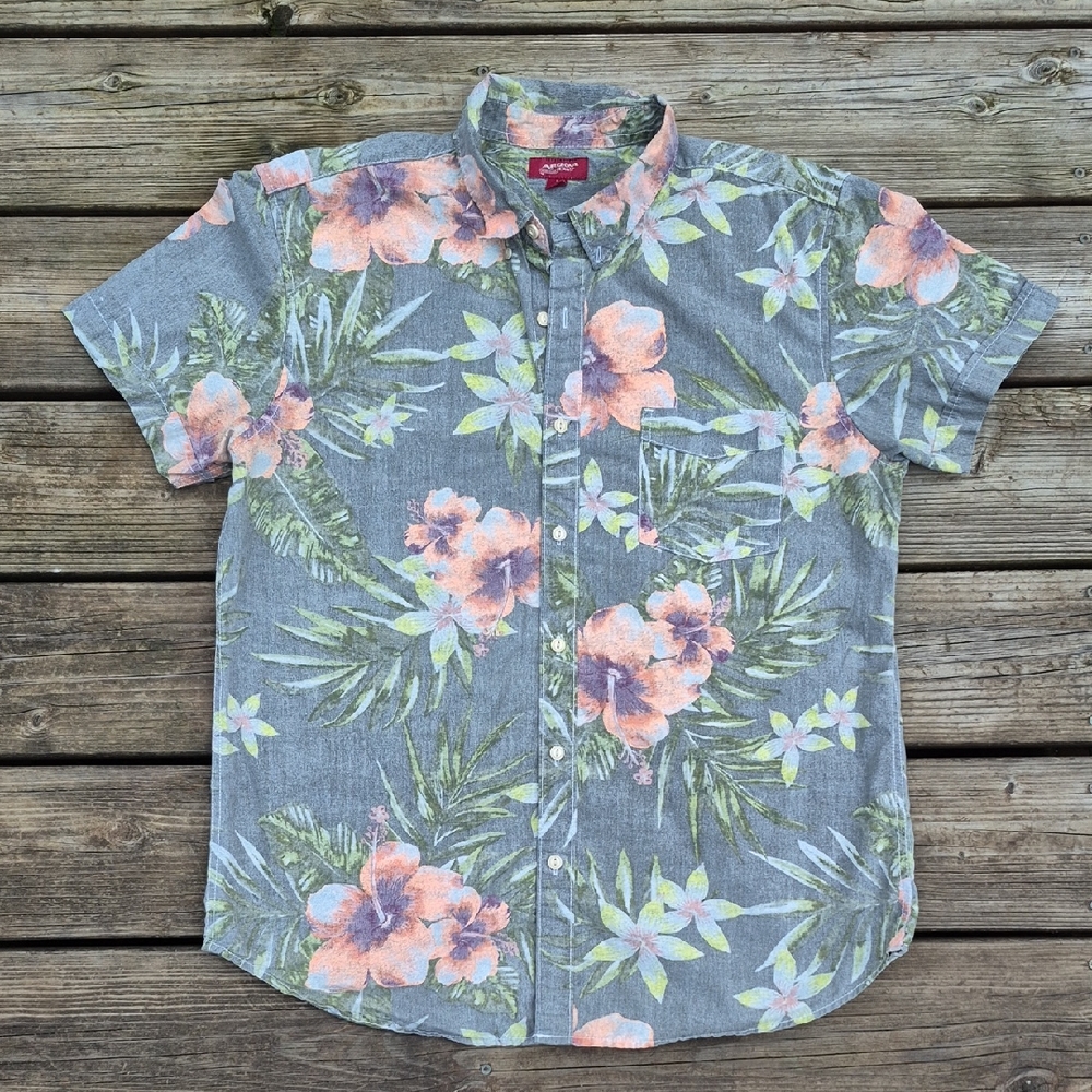 Arizona Jean Company Floral Button-Down Shirt - Gray and Orange